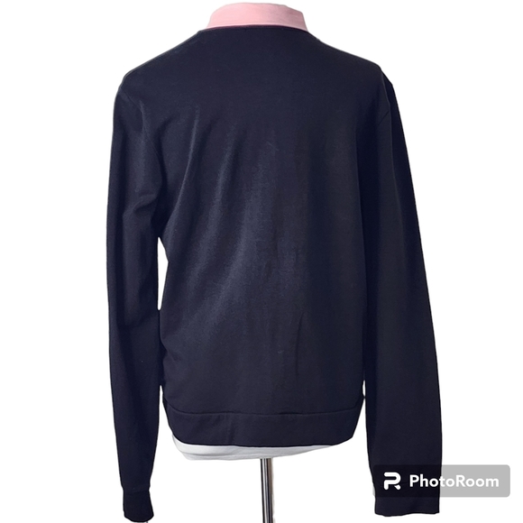 JACKET Sweat DKNY JEANS NWT Full Zip Front Side Pockets Black Pink Trim Sz Lrg - Picture 2 of 12